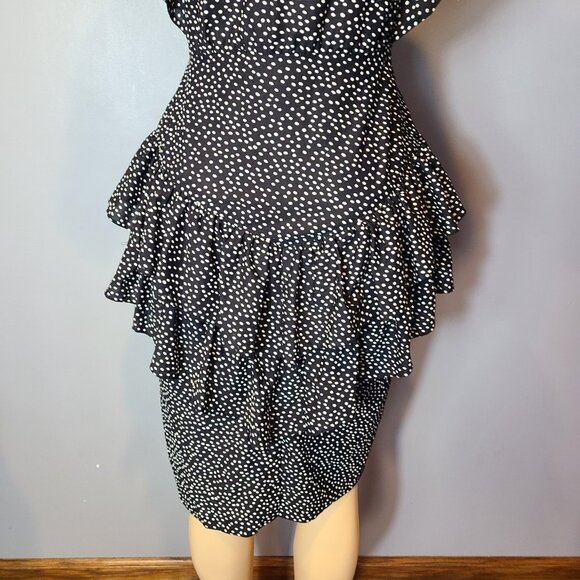 Vtg Retro Rockabilly Pinup Polka Dot Feminine Dress Sz 14 90s 80s Ruffle Goth - Picture 6 of 11